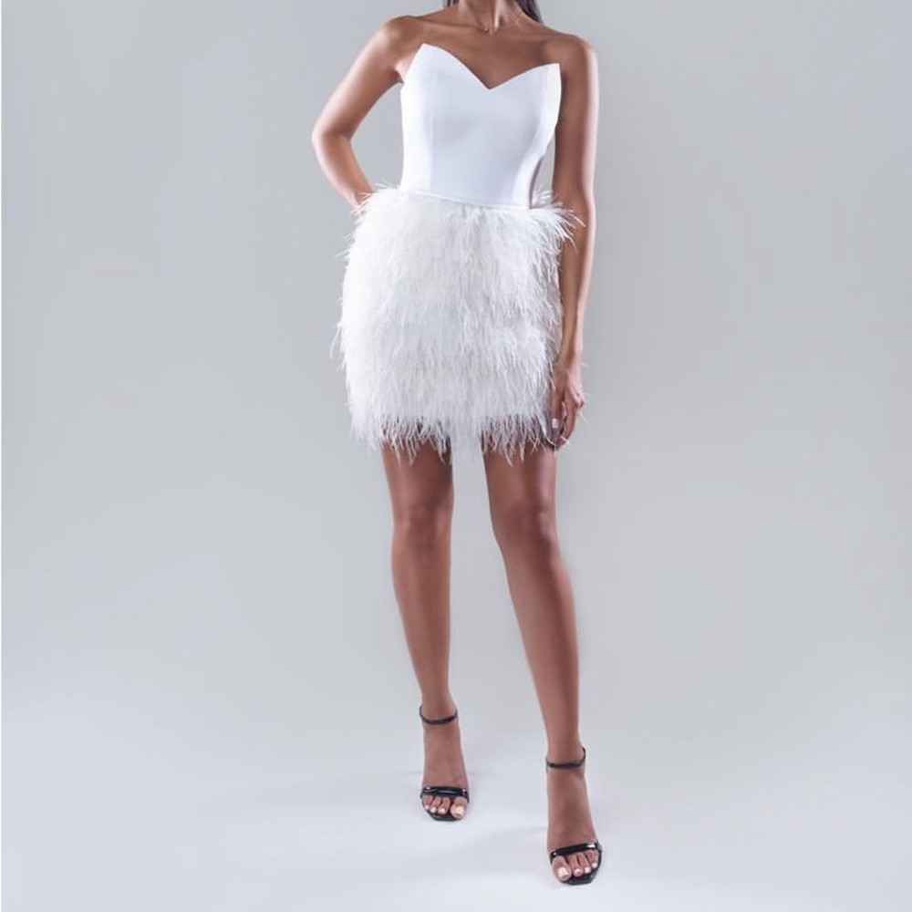 White Strapless Feather Dress